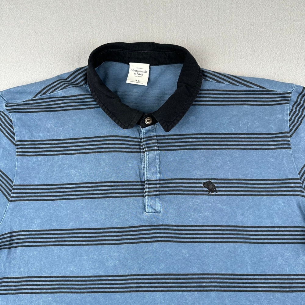 Abercrombie & Fitch Polo Shirt Mens XL Blue Black Striped Short Sleeve Cotton